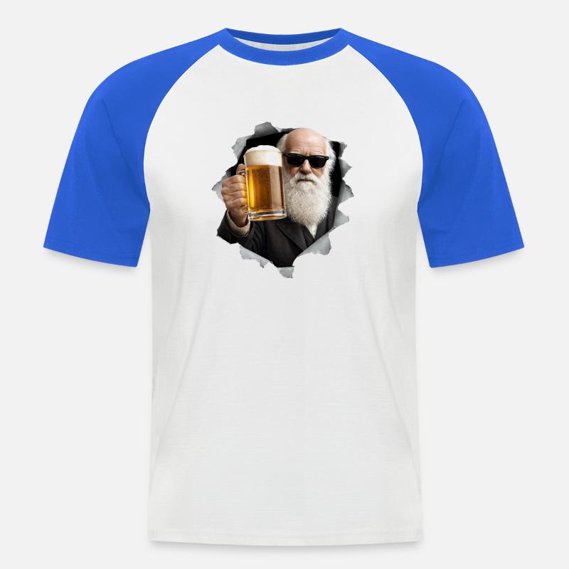 Charles Darwin hält ein Bier - Männer Baseball-T-Shirt - Weiß/Royalblau