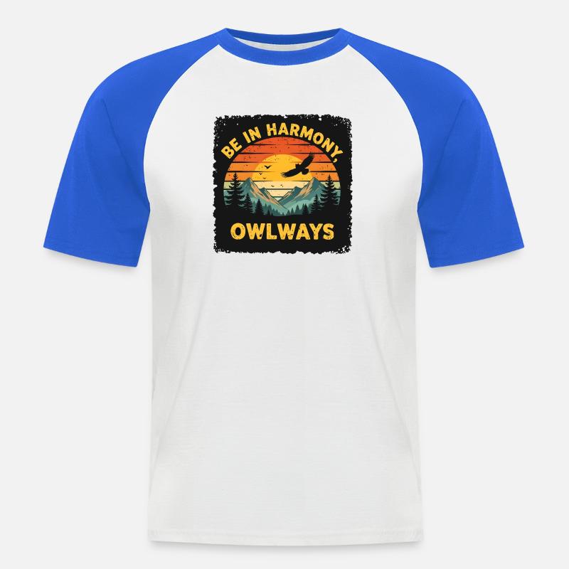 Owl Harmony at Sunset - Men's Baseball T-Shirt - white/royal blue