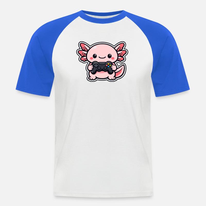 Kawaii Gaming-Drache mit Controller - Männer Baseball-T-Shirt - Weiß/Royalblau