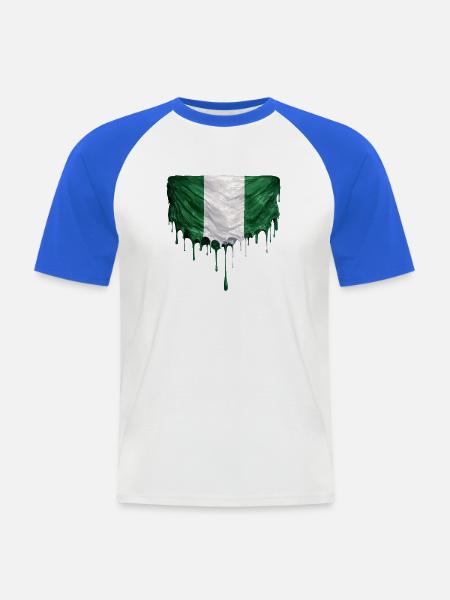 Nigerianische Flagge in buntem Farbauftrag - Männer Baseball-T-Shirt - Weiß/Royalblau