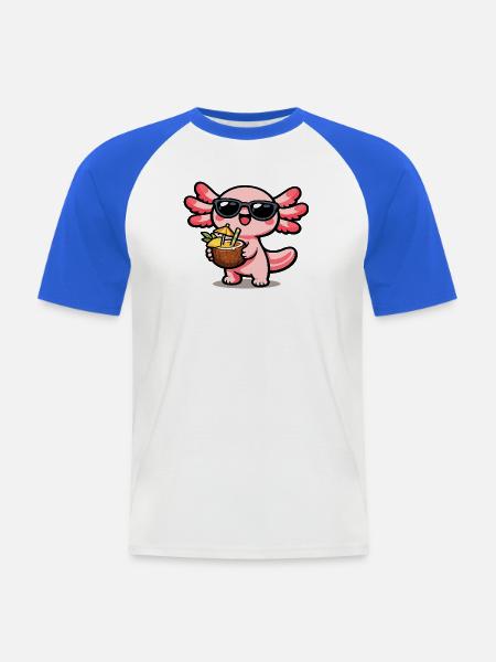 Axolotl Kokos-Kawaii mit Sonnenbrille - Männer Baseball-T-Shirt - Weiß/Royalblau