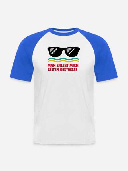 Selten gestresst: Humorvoller Stresswitz - Männer Baseball-T-Shirt - Weiß/Royalblau