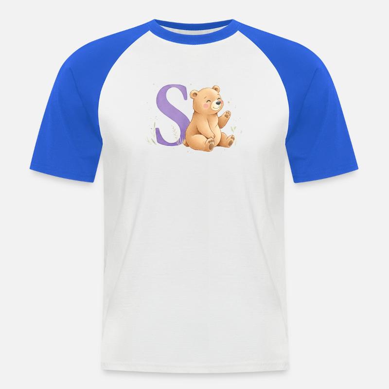 S Bär Alphabetsbild mit Teddybär - Männer Baseball-T-Shirt - Weiß/Royalblau