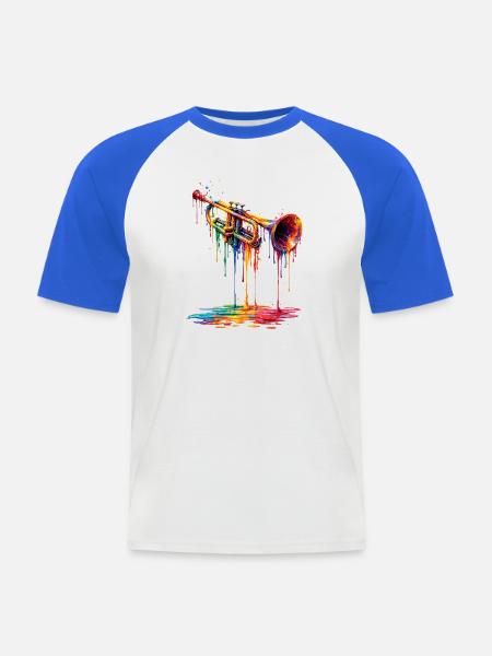 Trumpet with dripping paint - Men's Baseball T-Shirt - white/royal blue
