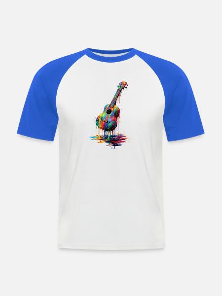 Ukulele med dryppende maling - Kortærmet herre-baseballshirt - hvid/kongeblå