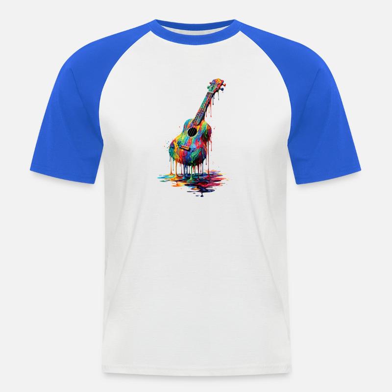 Ukulele with dripping paint - Men's Baseball T-Shirt - white/royal blue