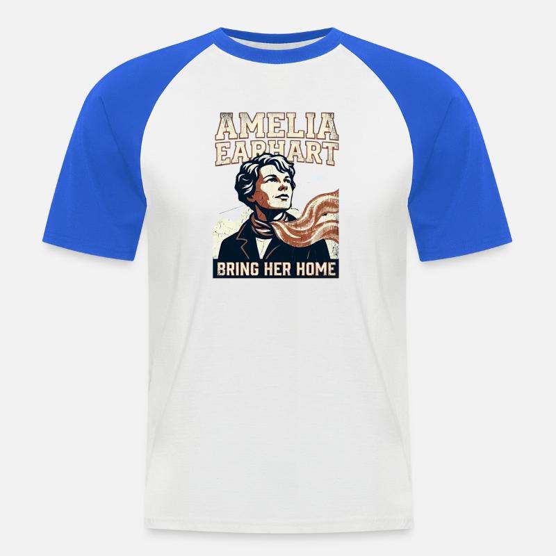 Amelia Earhart – Bring sie nach Hause - Männer Baseball-T-Shirt - Weiß/Royalblau