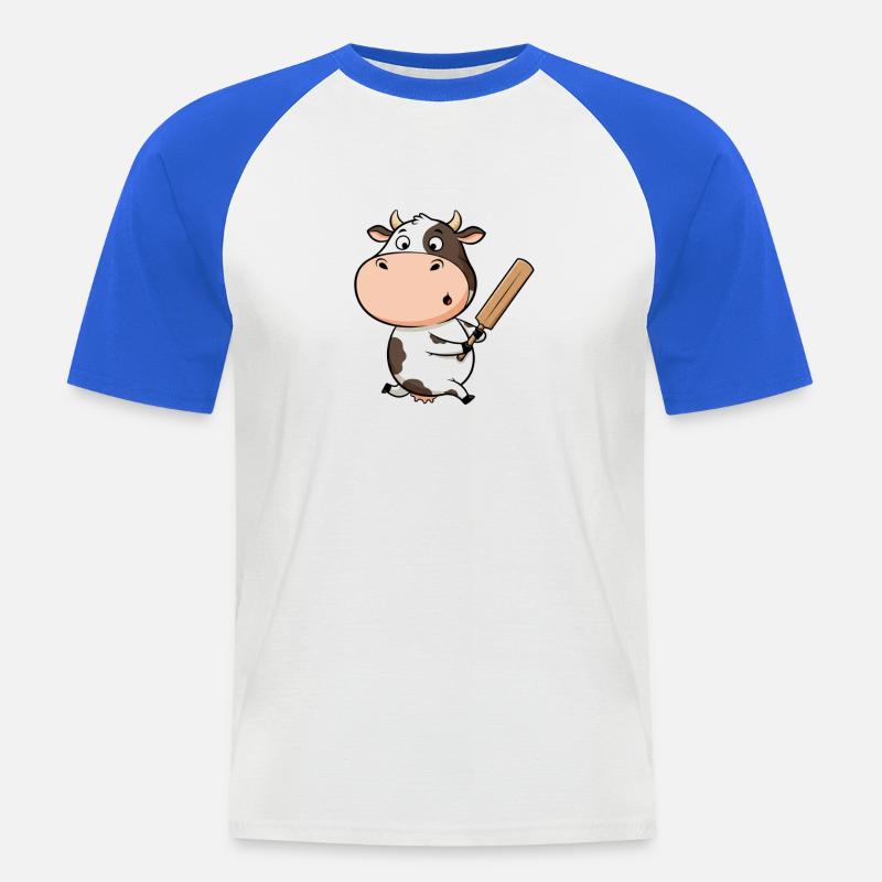 Rolig ko på cricket för barnfans - Kortärmad basebolltröja herr - vit/kungsblå