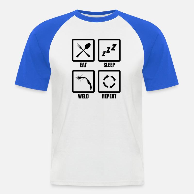Schweißer Routine - Männer Baseball-T-Shirt - Weiß/Royalblau