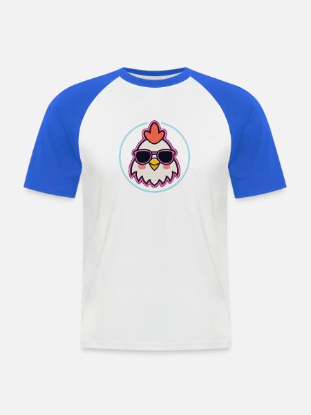 Hahn mit neonrosa Brille - Männer Baseball-T-Shirt - Weiß/Royalblau