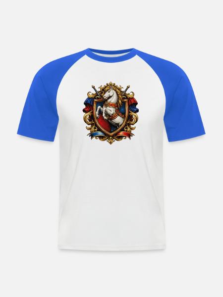 Pferd Wappen im Goldrahmen - Männer Baseball-T-Shirt - Weiß/Royalblau