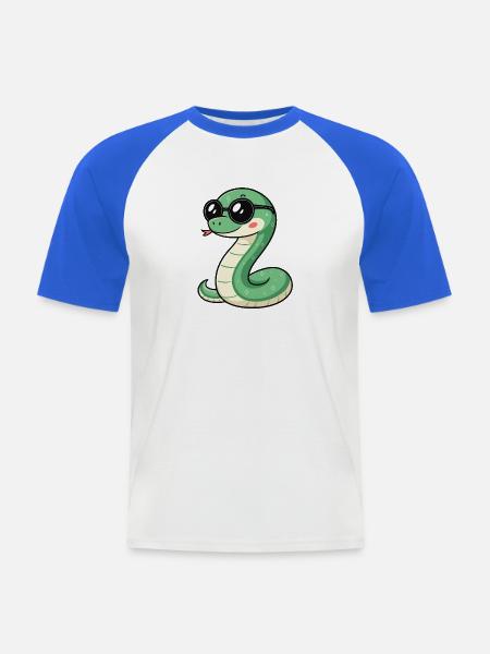 Süße Glam-Schlange mit dunkler Brille - Männer Baseball-T-Shirt - Weiß/Royalblau