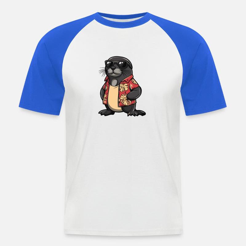 Robbe Comic Urlaub - Männer Baseball-T-Shirt - Weiß/Royalblau