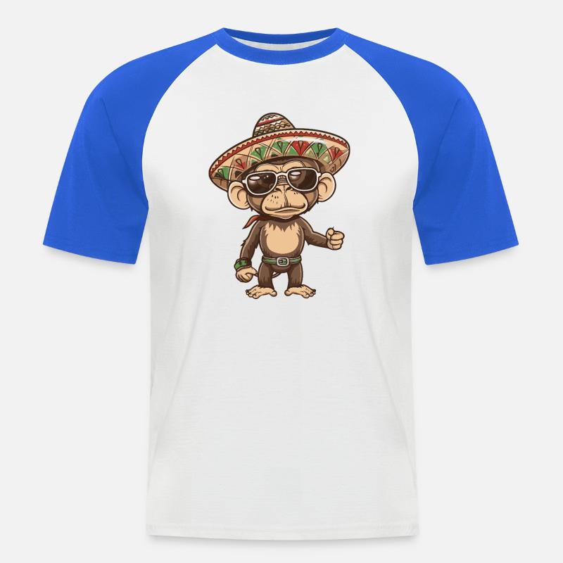 Affe Comic Lustig Sombrero - Männer Baseball-T-Shirt - Weiß/Royalblau