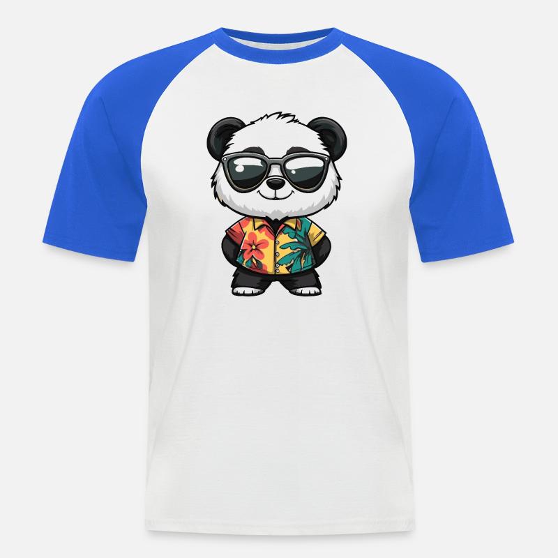 Panda Comic Urlaub - Männer Baseball-T-Shirt - Weiß/Royalblau