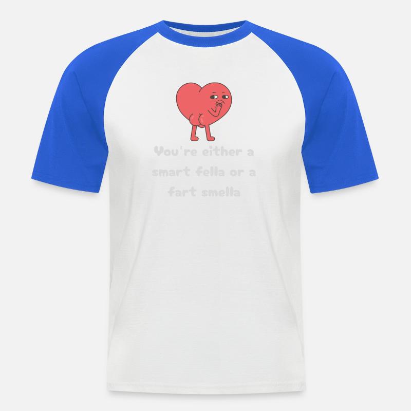 Schlauer Kerl oder Furz-Smella-Herz - Männer Baseball-T-Shirt - Weiß/Royalblau