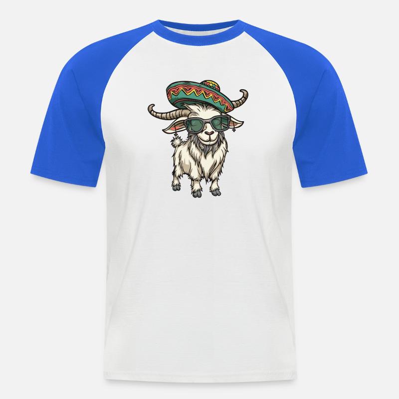 Bergziege Comic Lustig Sombrero - Männer Baseball-T-Shirt - Weiß/Royalblau