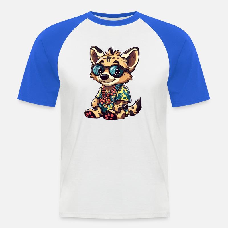 Hyäne Comic Urlaub - Männer Baseball-T-Shirt - Weiß/Royalblau