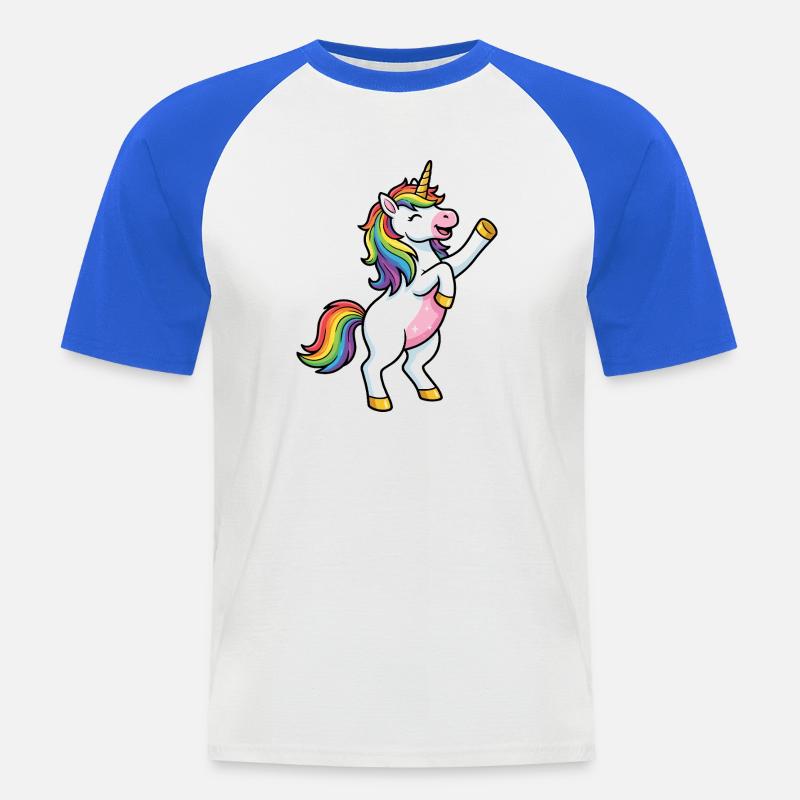 Regenbogen-Einhorntanz - Männer Baseball-T-Shirt - Weiß/Royalblau