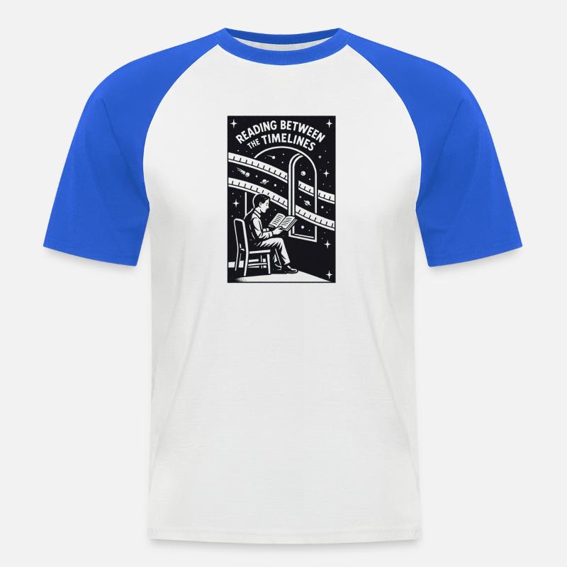 Reading Between Timelines | Sci-Fi Book - Men's Baseball T-Shirt - white/royal blue