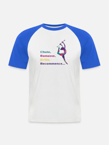 Chute-_Ramasse-_Recommence-- - T-shirt baseball manches courtes Homme - blanc/bleu royal