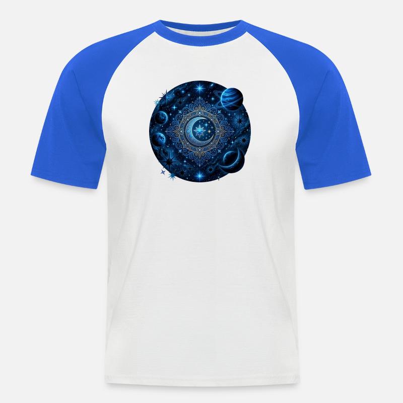 Planètes spatiales Galaxies Étoiles Lunes - T-shirt baseball manches courtes Homme - blanc/bleu royal