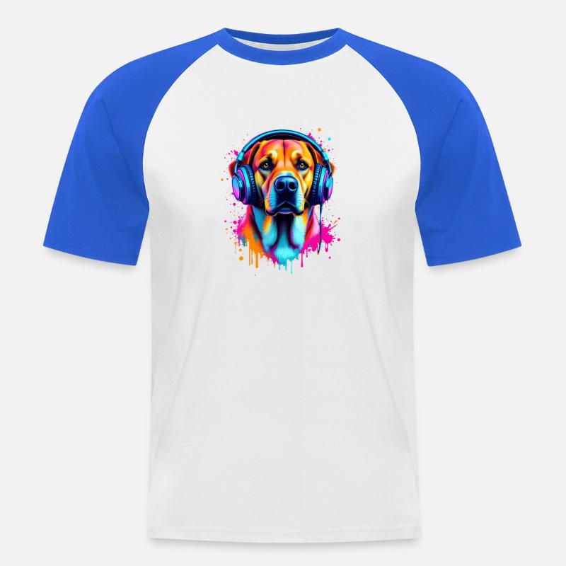 Labrador mit Kopfhörer - Männer Baseball-T-Shirt - Weiß/Royalblau