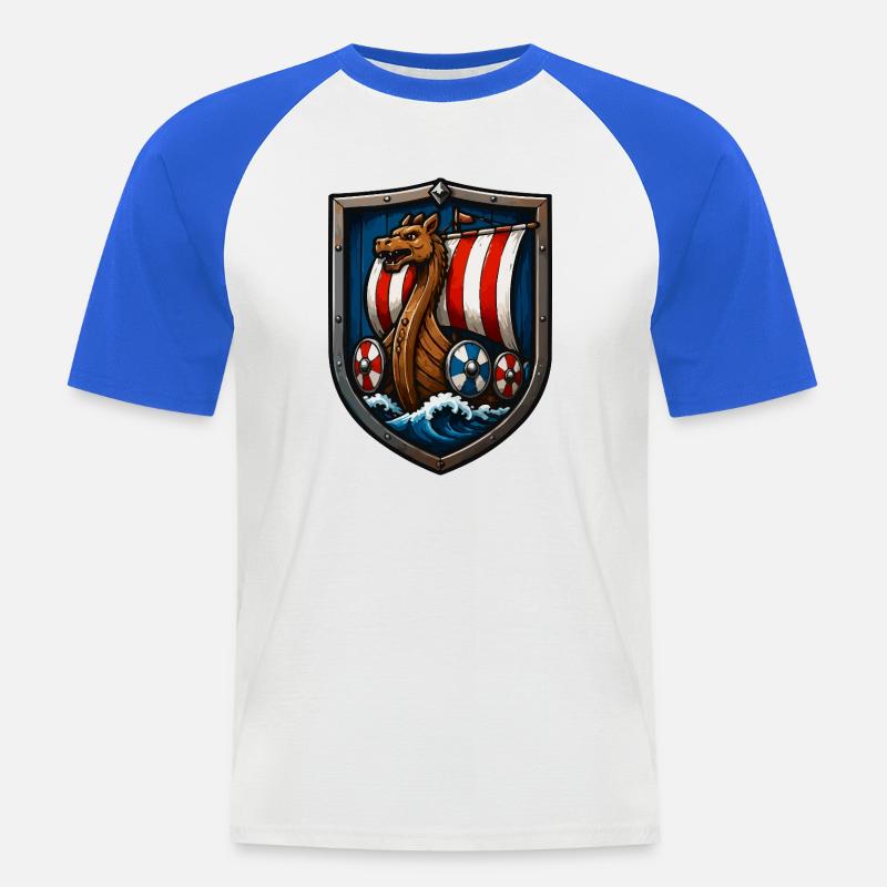 Wikinger Drachenboot Schild - Männer Baseball-T-Shirt - Weiß/Royalblau