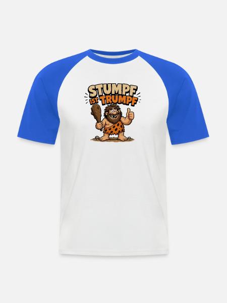 Stumpf ist Trumpf Höhlenmensch - Männer Baseball-T-Shirt - Weiß/Royalblau