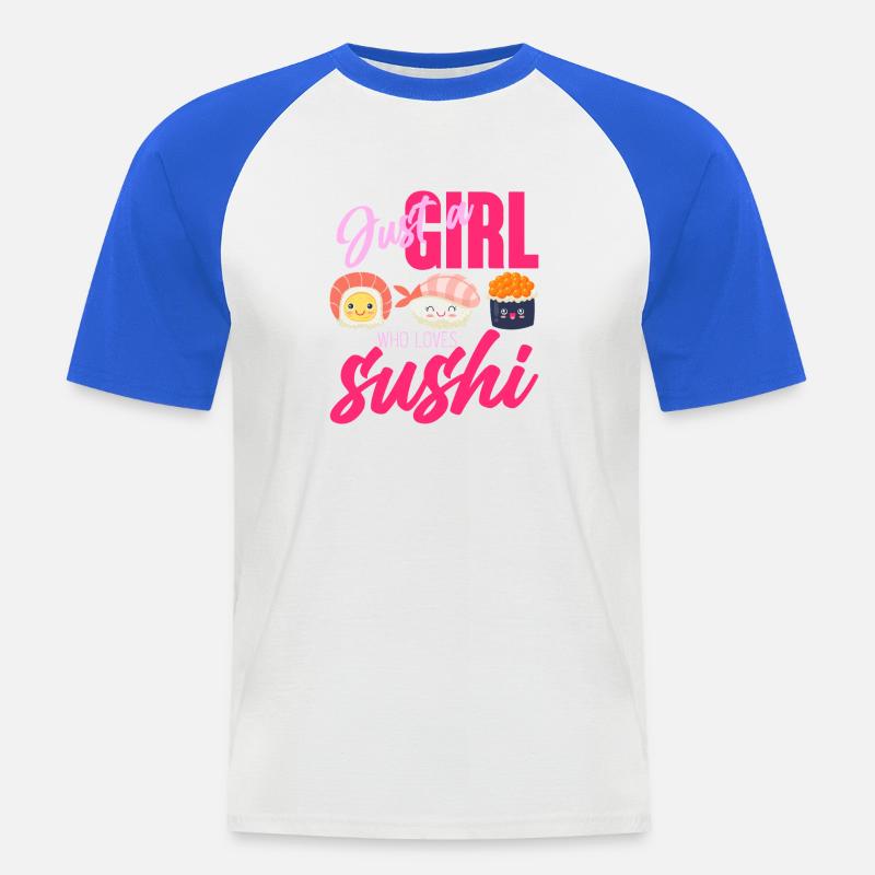Nur ein Mädchen, das Sushi liebt - Männer Baseball-T-Shirt - Weiß/Royalblau