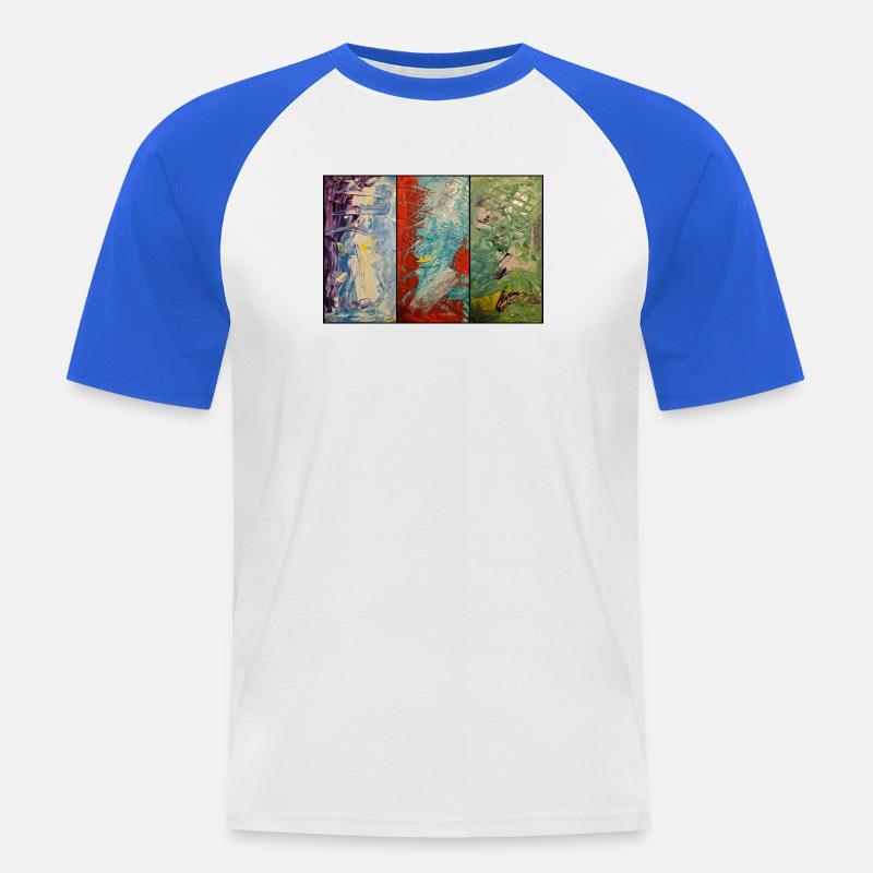 Triptychon Farbfluss - Männer Baseball-T-Shirt - Weiß/Royalblau