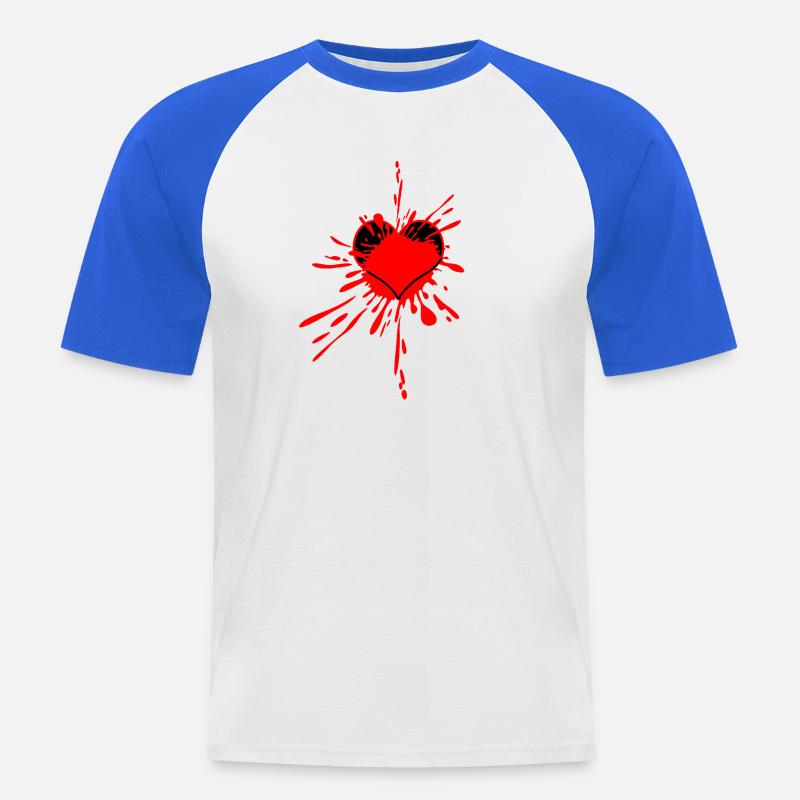 Rotes Herz-Splatterkunst - Männer Baseball-T-Shirt - Weiß/Royalblau