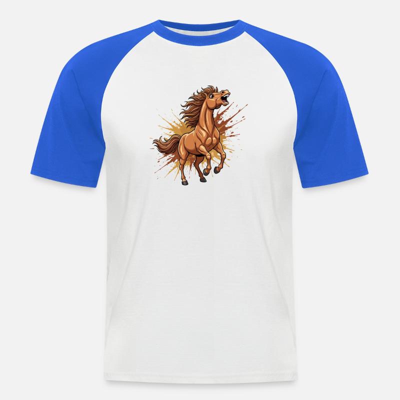 Wildes Pferd im Farbschwall - Männer Baseball-T-Shirt - Weiß/Royalblau