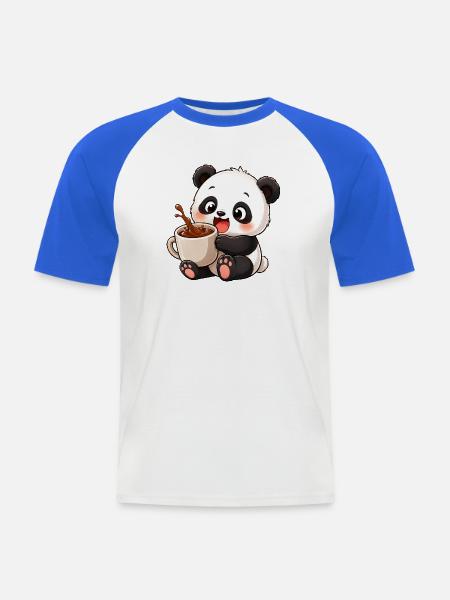 Süßer Panda Kaffeetrinker Kaffeeliebhaber Cartoon - Männer Baseball-T-Shirt - Weiß/Royalblau