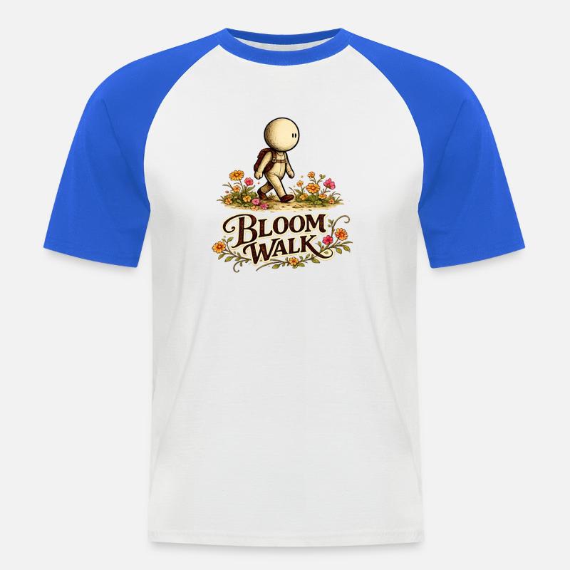Der kleine Gedanke | Bloom Walk Blütenpfad - Männer Baseball-T-Shirt - Weiß/Royalblau