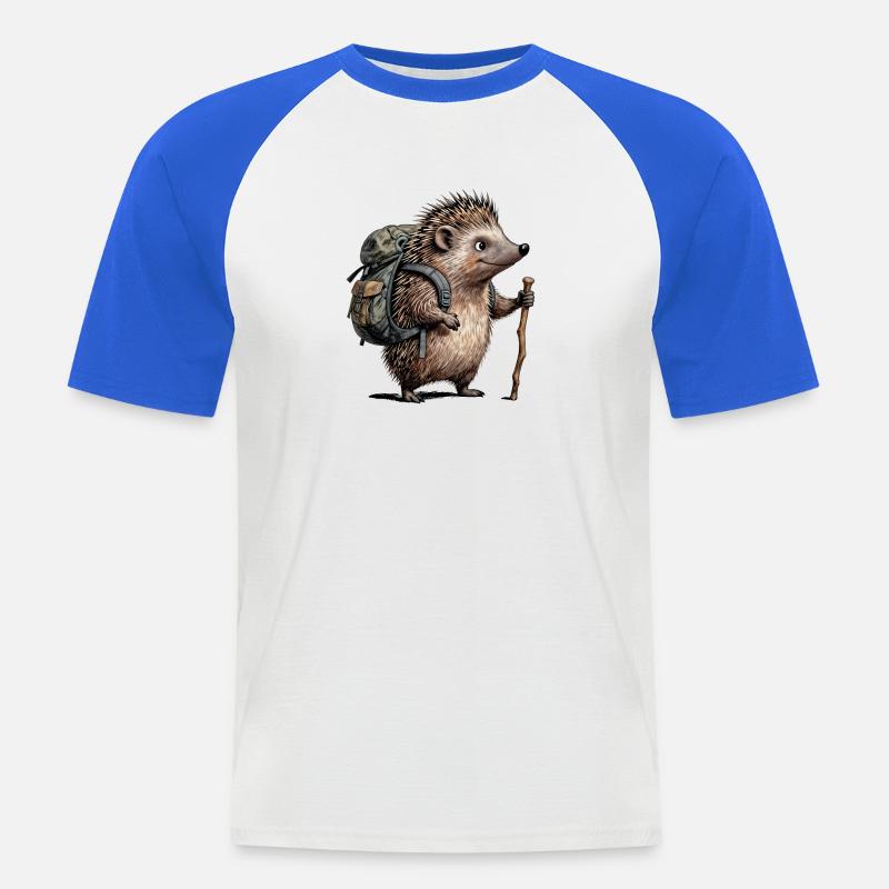 Wanderigel mit Rucksack - Männer Baseball-T-Shirt - Weiß/Royalblau