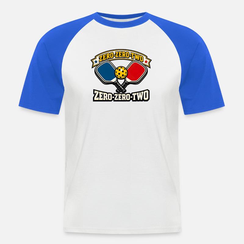 Zero-Zero-Two Paddelball Emblem - Männer Baseball-T-Shirt - Weiß/Royalblau