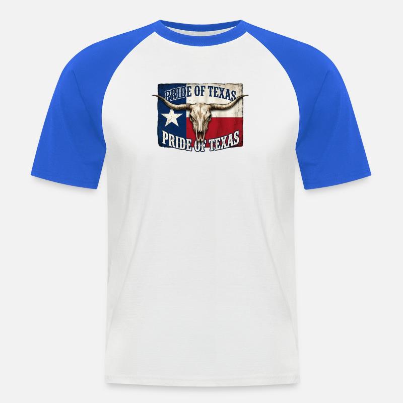 Texas Pride Hörner-Schädel - Männer Baseball-T-Shirt - Weiß/Royalblau