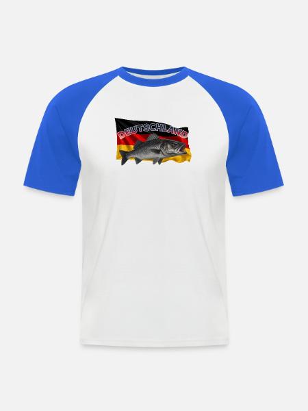 Wolfsbarsch Angeln Deutschland - Männer Baseball-T-Shirt - Weiß/Royalblau