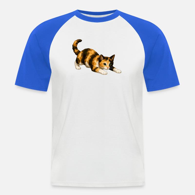Emmi PolygonKatzenkunst - Männer Baseball-T-Shirt - Weiß/Royalblau