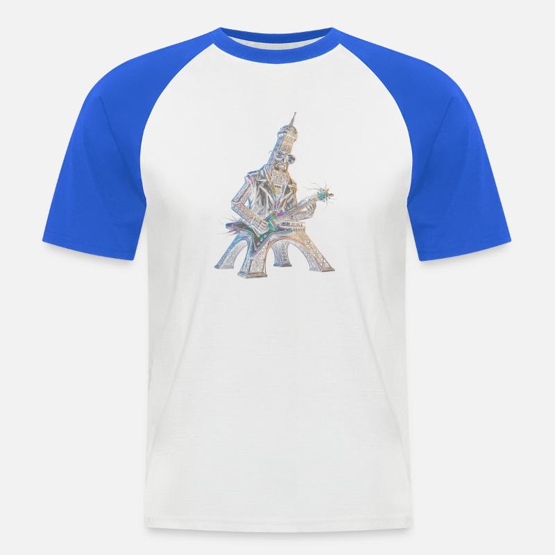 Eiffelturm spielt E-Gitarre - Männer Baseball-T-Shirt - Weiß/Royalblau