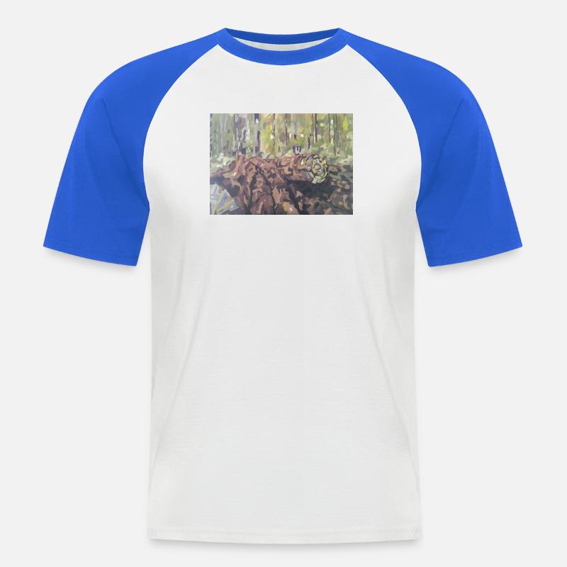Baumstämme im Wald – eine impressionistische Landschaft - Männer Baseball-T-Shirt - Weiß/Royalblau