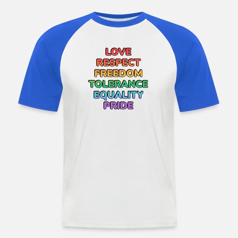 Pride Values Regenbogentext - Männer Baseball-T-Shirt - Weiß/Royalblau