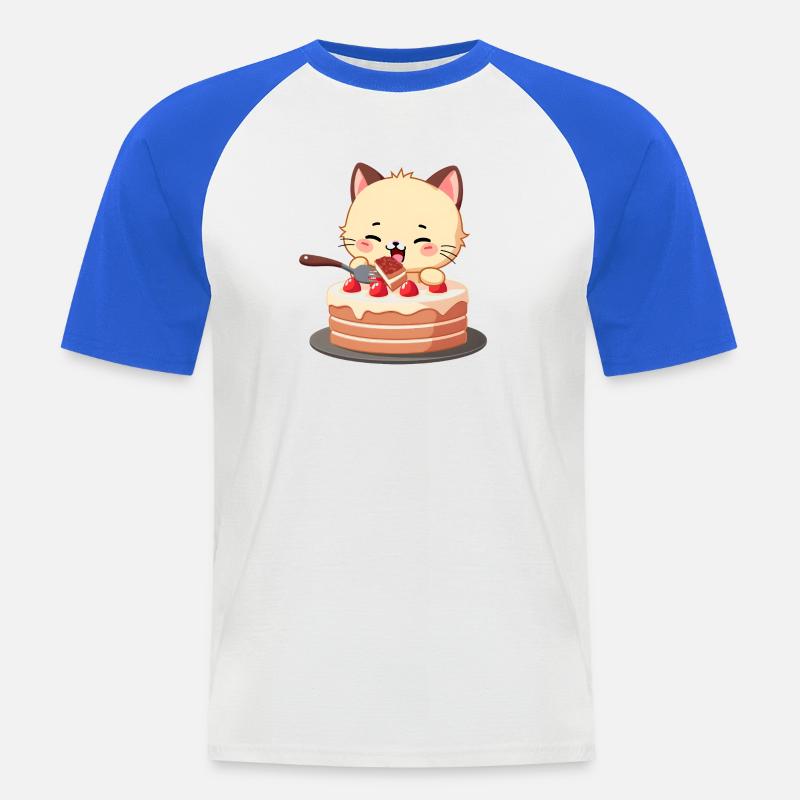 Cat eats cake - Men's Baseball T-Shirt - white/royal blue