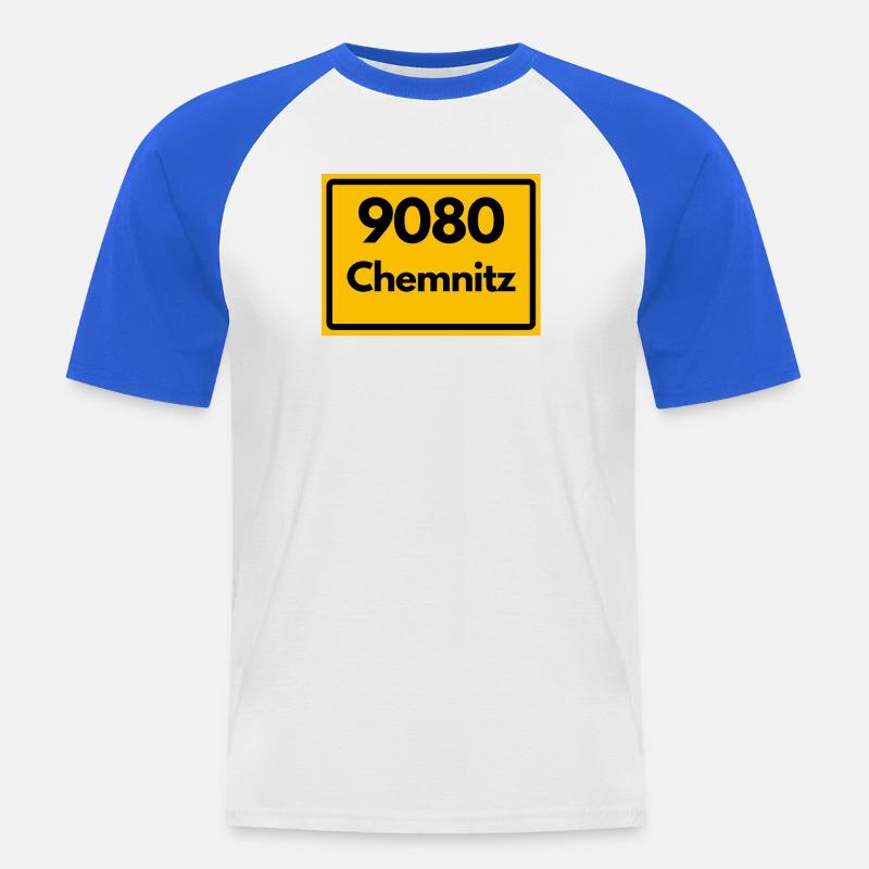 ALTE POSTLEITZAHL 9080 SACHSEN CHEMNITZ - Männer Baseball-T-Shirt - Weiß/Royalblau
