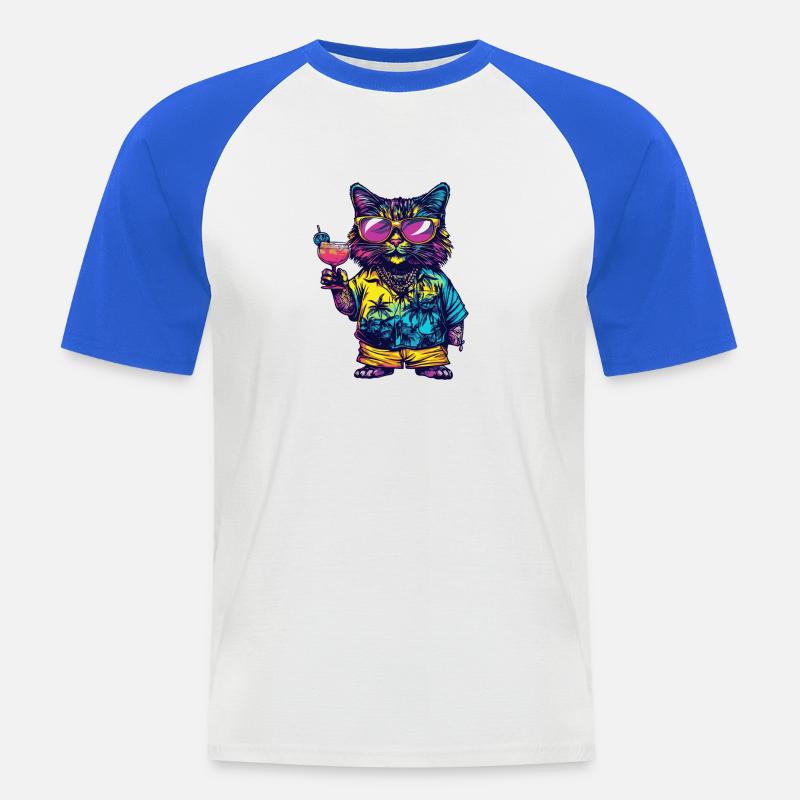 Katze Comic Sommer - Männer Baseball-T-Shirt - Weiß/Royalblau