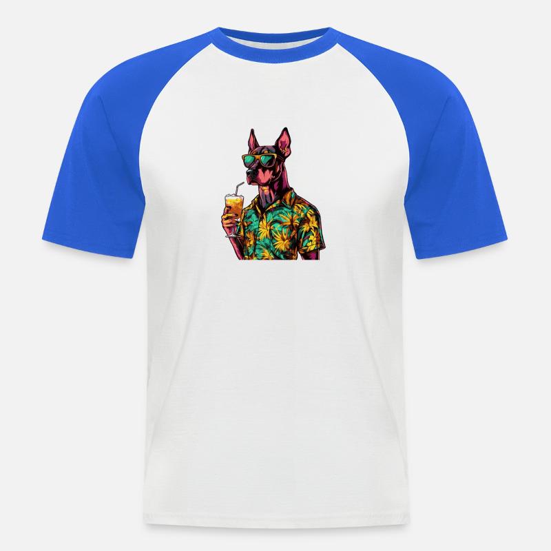 Dobermann Hund Comic Sommer - Männer Baseball-T-Shirt - Weiß/Royalblau