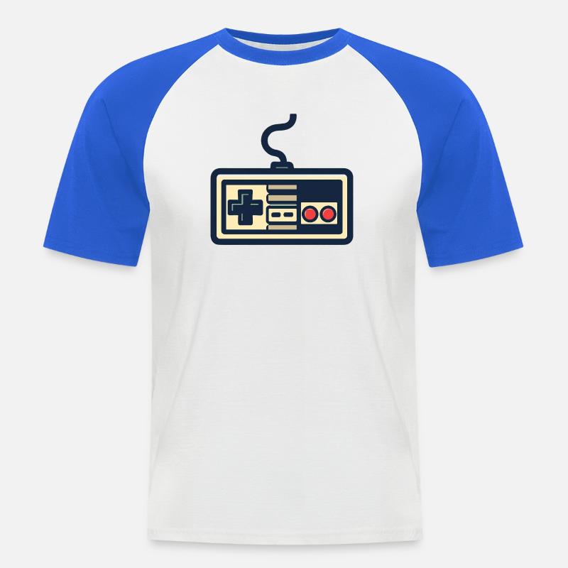 Retro-Gamecontroller-Design - Männer Baseball-T-Shirt - Weiß/Royalblau