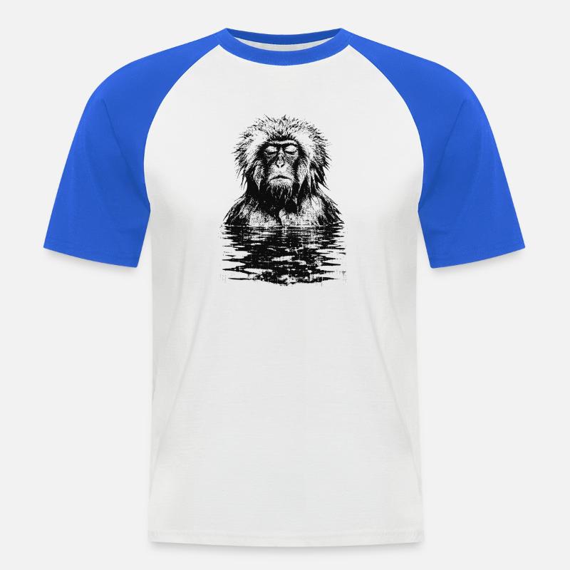 Onsen Macaque Monkey - Men's Baseball T-Shirt - white/royal blue