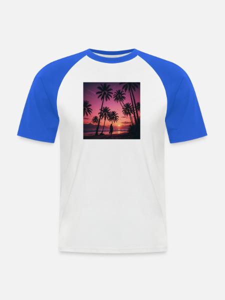 Sonnenuntergang am Palmenstrand - Männer Baseball-T-Shirt - Weiß/Royalblau